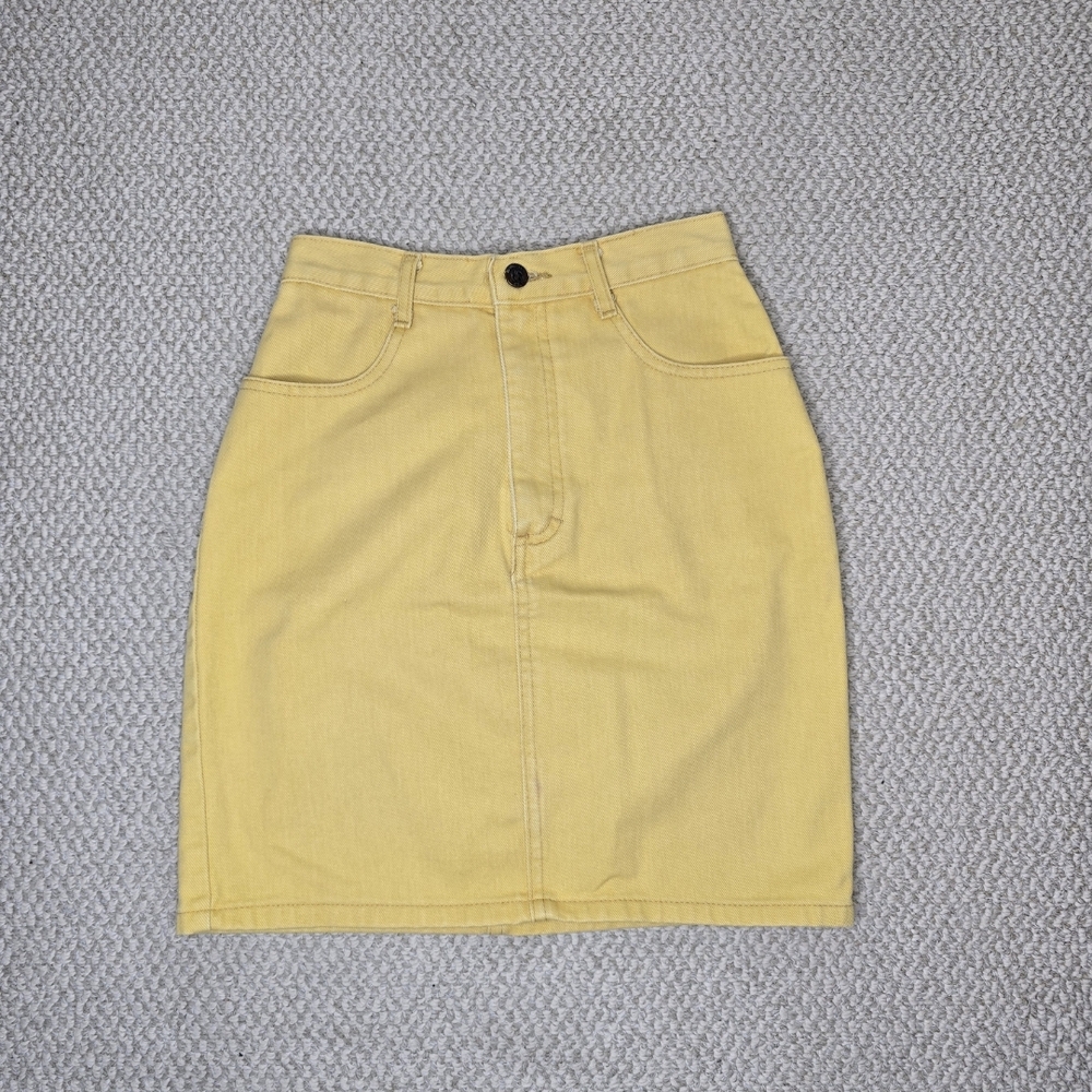Vintage 80's Hang Ten Yellow Denim Mini Skirt Vintage Size 3/4